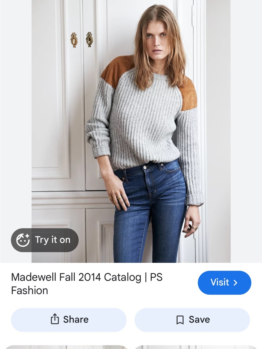 Madewell Gray Crew Sweatshirt with Tan Shoulder Panels